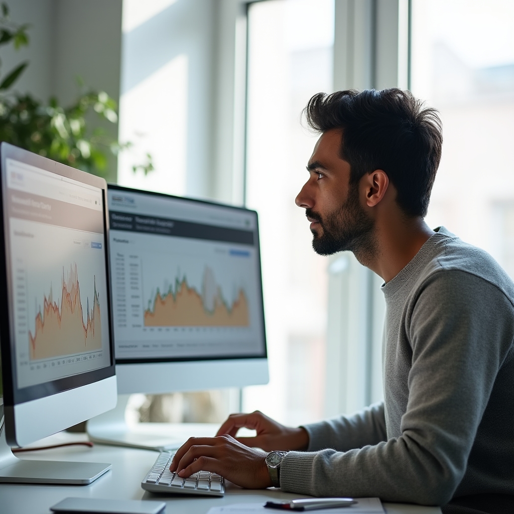 Scenario simulation screen showing multiple financial paths compared side by side with colour-coded charts